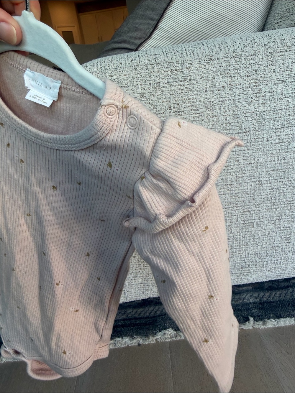 Jamie Kay Ribbed Ruffle-Shoulder One-Piece in Blush with Gold Dots - Picture 3 of 6